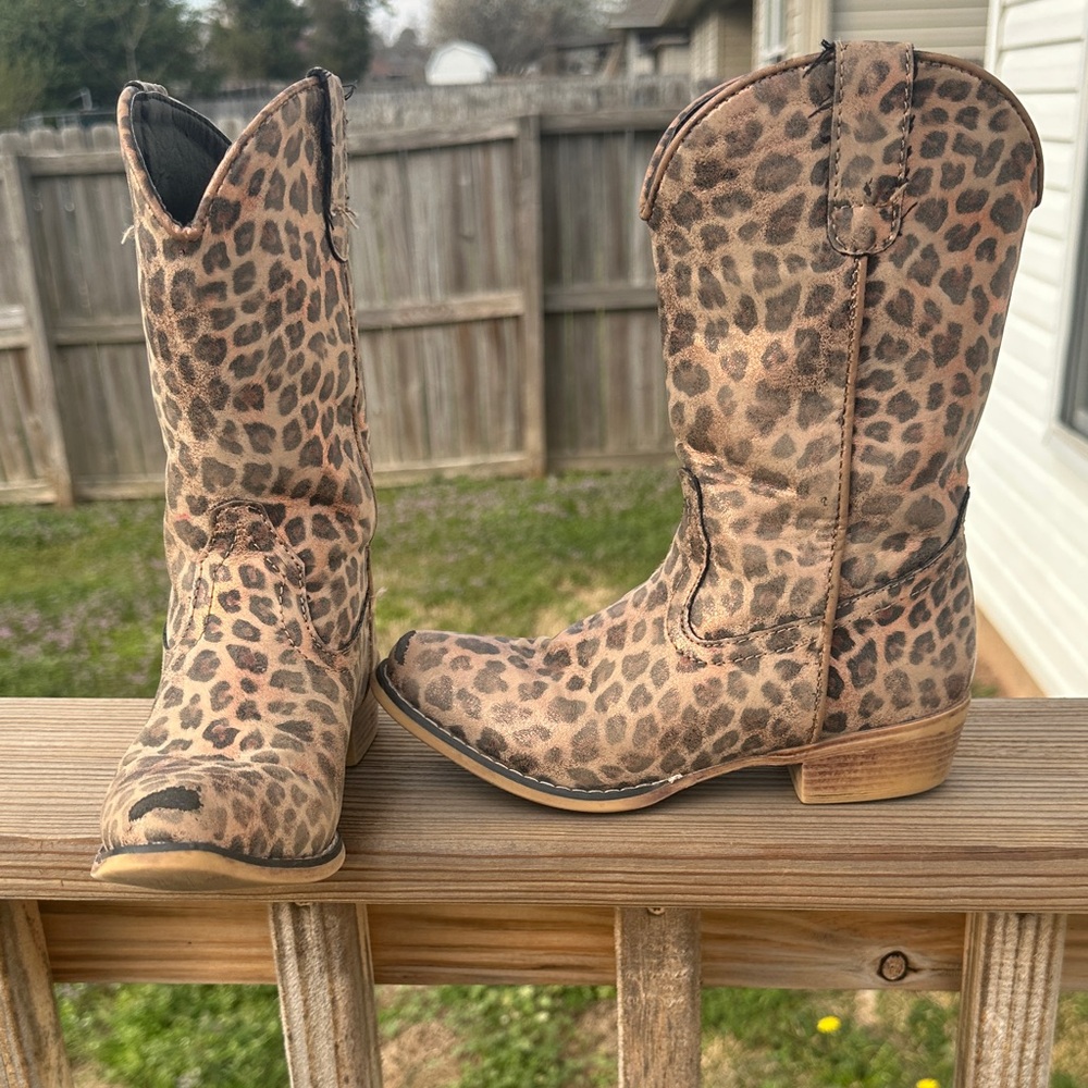 Shimmery Leopard Print Western Cowgirl Boots - GIRLS sz 12 - Picture 10 of 12
